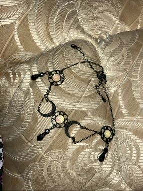 Black Gothic Moon & Opal Accent Necklace